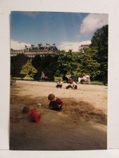 VINTAGE FOUND PHOTOGRAPH COLOR ART OLD PHOTO BLONDE TODDLER BOY EUROPE SANDBOX