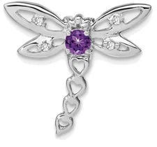 14k White Gold Amethyst and Diamond Dragonfly Slide Pendant