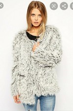 Noisy May Grey Sherling Faux Fur Jacket Top Coatigan Cardigan Teddy Borg Zara M
