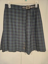 School Girl Knee Length Skirt Scotland Sz 9 Blue Green Gold Pleated Plaid Tartan