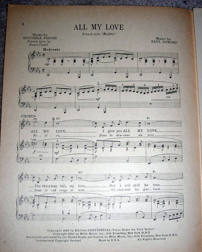 1950 ALL MY LOVE Vintage Sheet Music PATTI PAGE by Durand, Parish BOLERO Eng/Fr - Bild 2 von 2