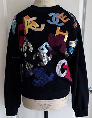 NWT 22A CHANEL BLACK MULTICOLOR CC LOGO SWEATER PULLOVER 38 | eBay