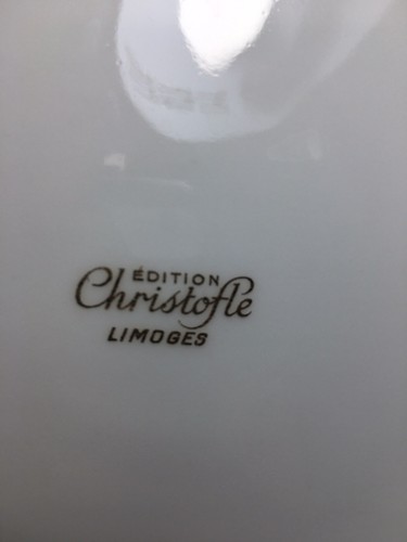 (13) Christofle Edition Limoges 10 Inch White RIMMED SOUP BOWLS w/Golden Shells - Picture 11 of 12
