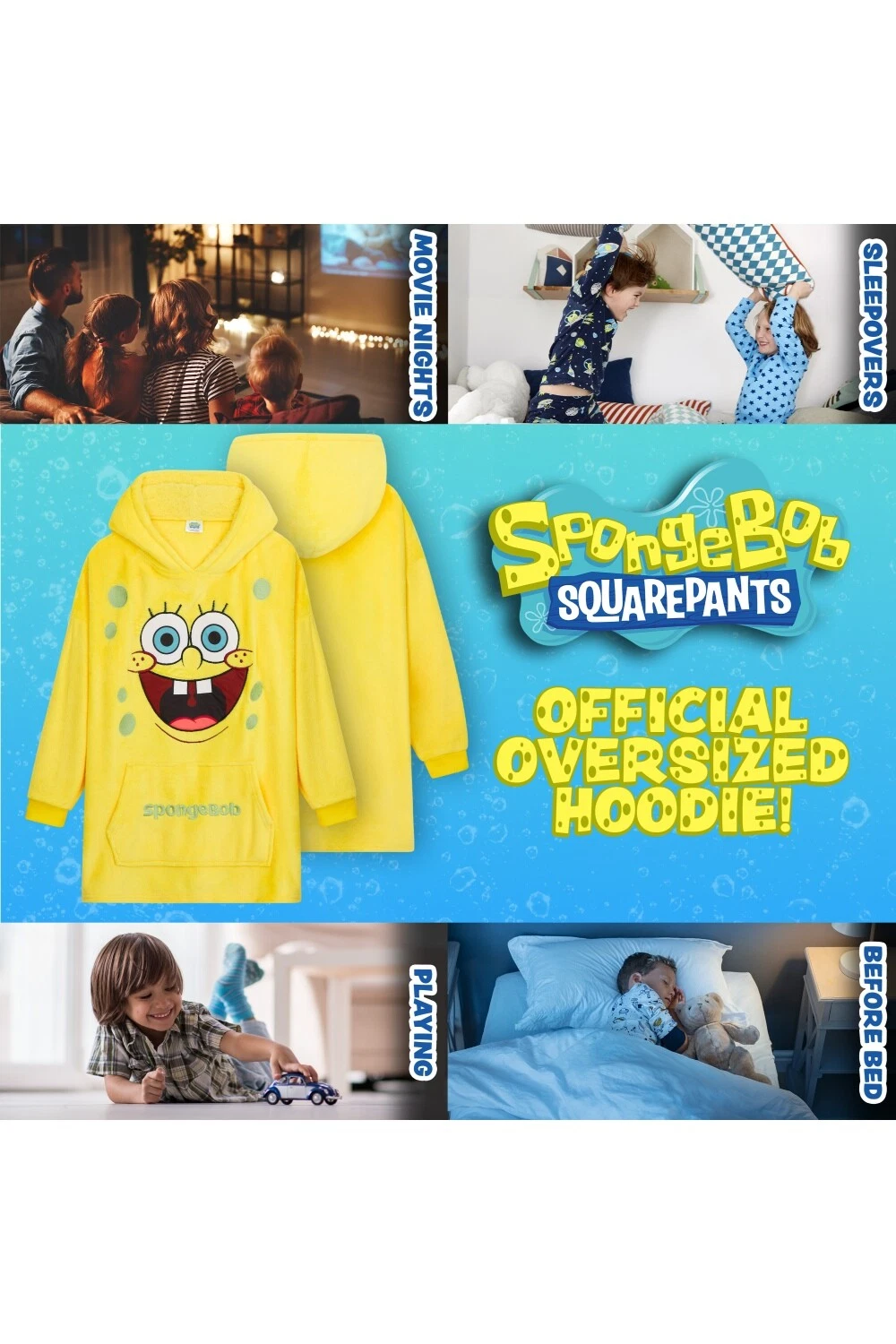 Spongebob Squarepants Kids Boys Oversize Poncho Pocket Long Sleeved Blanket
