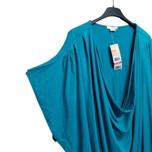 DKNY y2k 2008 Teal Blue Plunge Cowl Neck Draped Jersey Batwing Top - Size XS NEW - Picture 12 of 14