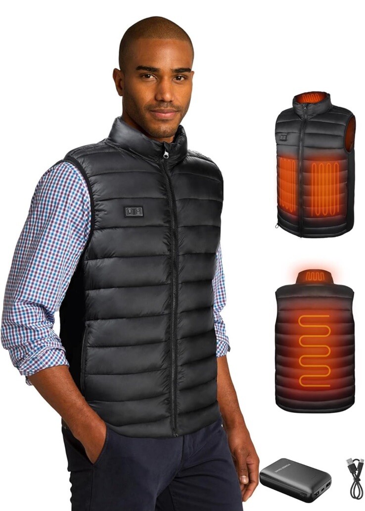 Loowoko Rechargeable Heated Vest for Men Size L Black Includes Battery Pack