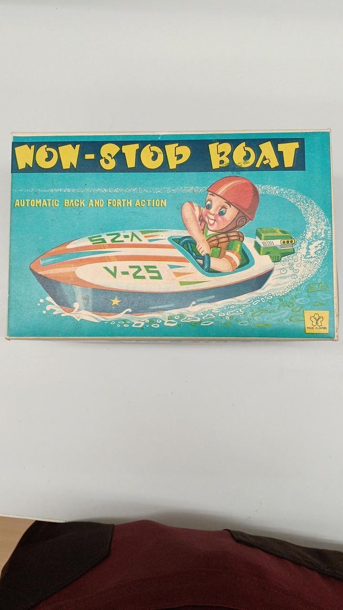 Yonezawa Toy Non-Stop Boat Automatic Back And Action Tin Toy Japan