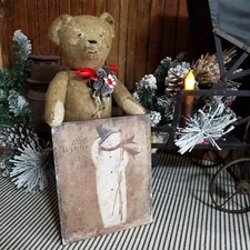 FOLK ART PRIMITIVE VICTORIAN VINTAGE STYLE CHRISTMAS 1816 WYNTER SNOWMAN SIGN