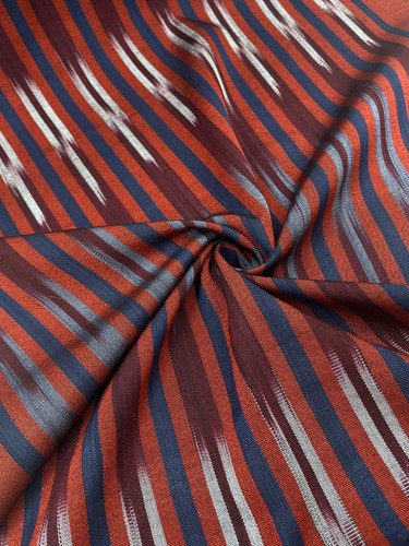 Navy Red Ikat Striped Luxurious Silk Kutnu Fabric By 2 Meters, Kutnu Fabric. - Picture 7 of 7