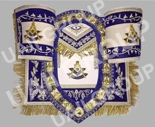 Masonic Blue Lodge Past Master Hand Made Set of Apron, Chain Collar & Cuffs