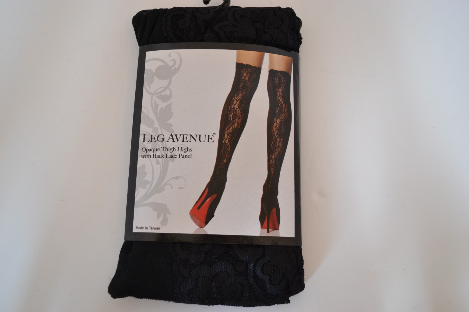 Black Opaque Stockings Black Lace Back Panel Leg Avenue