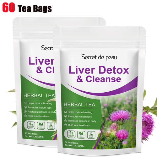 60 Tea Bags Natural Milk Thistle Liver Detox & Cleanse Herbal Tea for Metabolism - 第 1/7 張圖片
