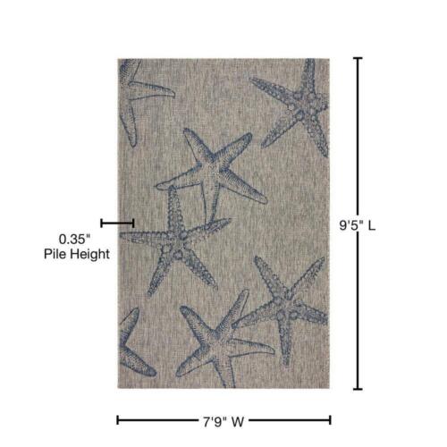 LR Home Indoor/Outdoor Area Rug 9'5" x 7'9" in Gray/Navy Blue w/ Coastal Style