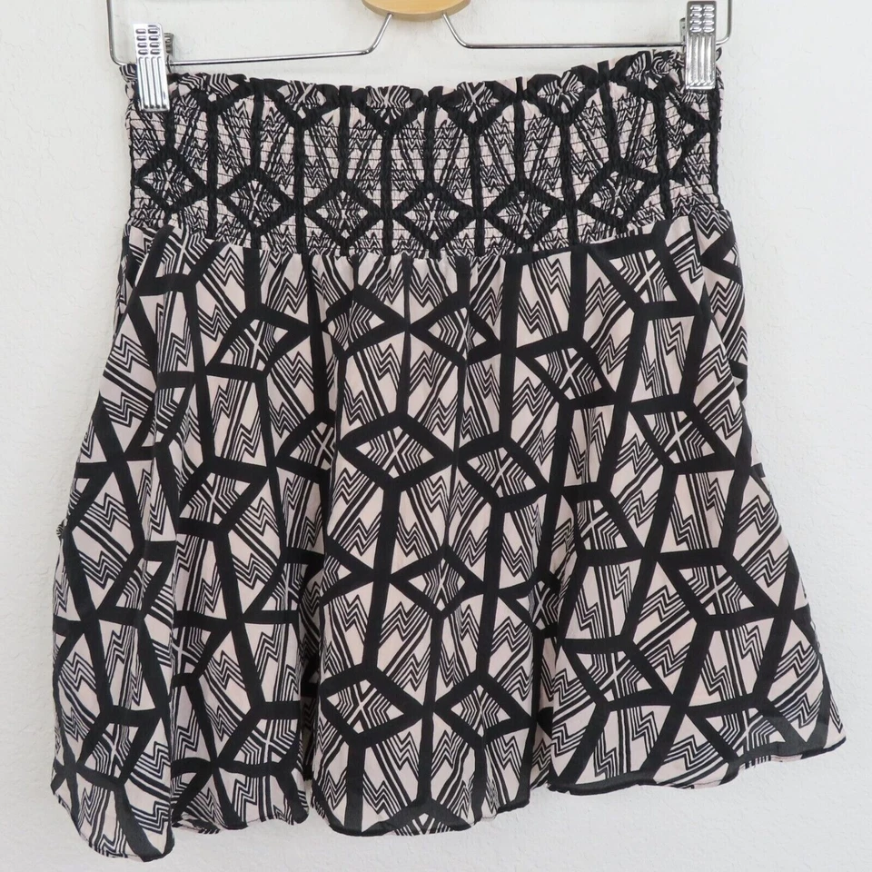 Leifsdottir Women 2 Black Pink All Silk Geometric Ruched Skirt Stretch Waist - Image 4 of 4