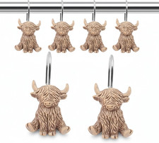 Highland Cow Cattle Shower Curtain Hooks, 12 Pack Resin Cow Bathroom Decor Rings