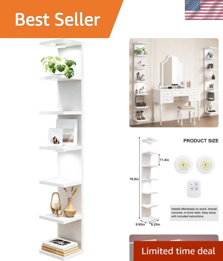 7 Tier Wall Mounted Shelf Unit White Floating Shelves with LED Lights Lack Wa...
Opens in a new wind
