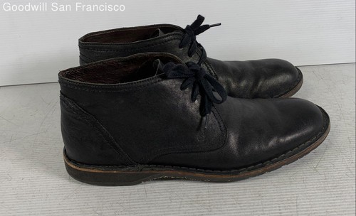 John Varvatos Schwarz Leder Runde Spitze Schnürung Knöchel Chukka Herren Stiefel Größe 11M