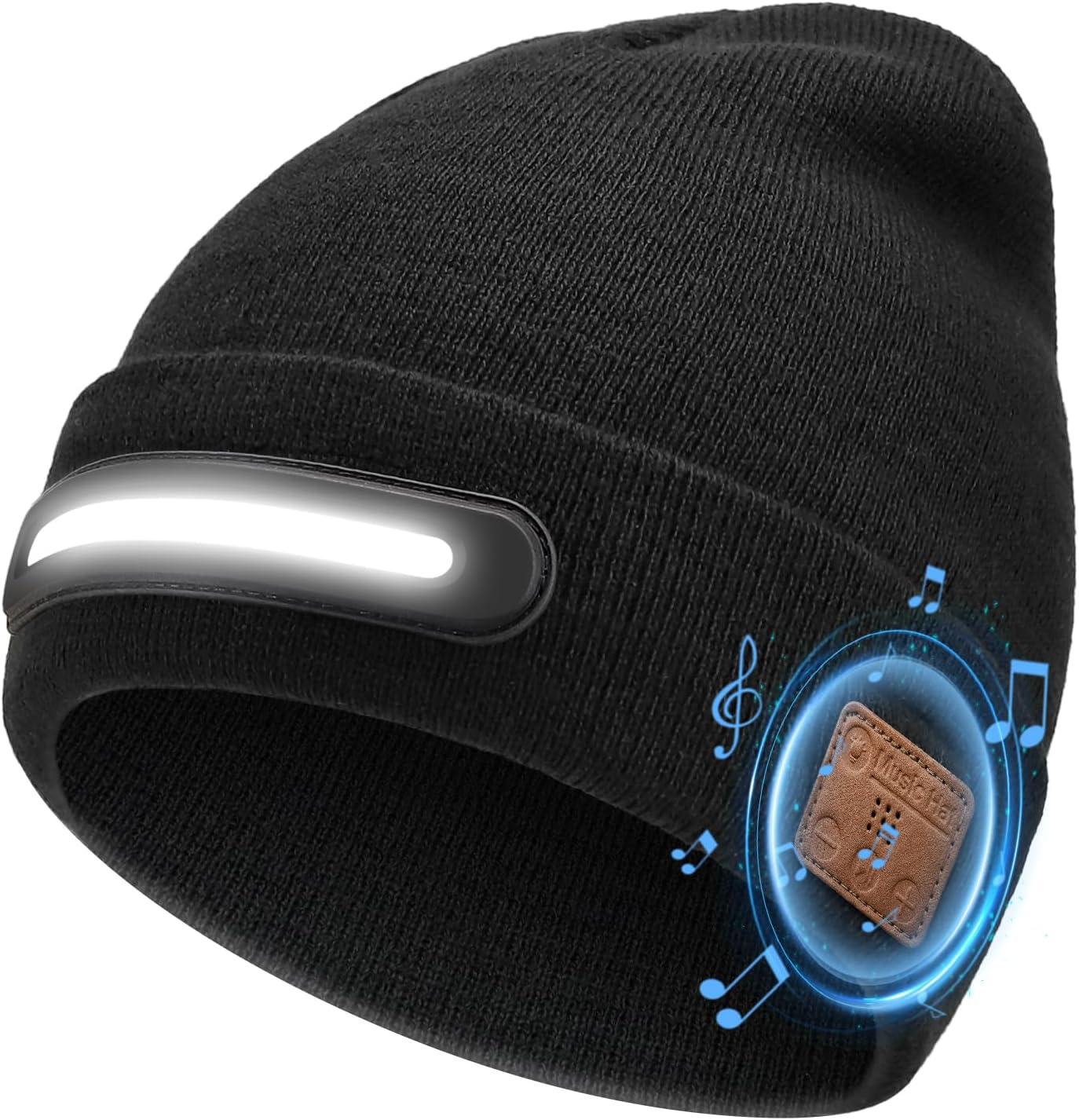 Beanie with Light and Bluetooth Headphones, Rechargeable Headlamp Beanie Hat, Gi