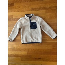 Vineyard Vines Cream Sherpa Fleece Pullover Jacket Kids Size 7 Whale Logo