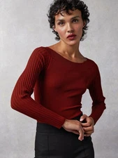 ROUJE Benjamin bateau ribbed bateau sweater top bordeaux burgundy red 38 4