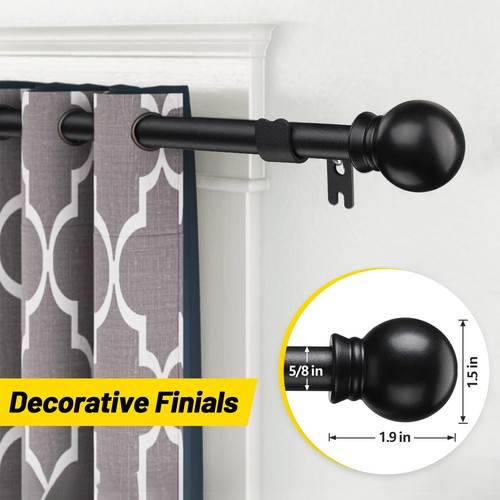 CALCHELE 2 Pack Black Curtain Rods for Windows 28 30-50”|2 pack, Matte - Picture 3 of 7