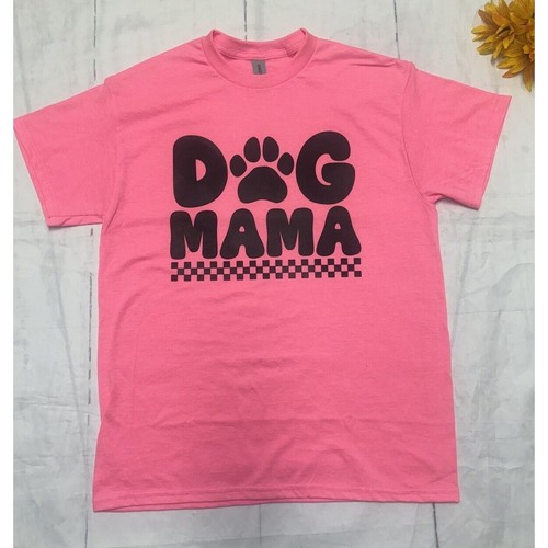 Womens Dog Mama Pink Black & Short Sleeve 100%. Cotton Tee T Shirt (rr) - Picture 1 of 2