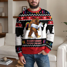 Christmas Squatching Through The Snow Bigfoot Ugly Sweater