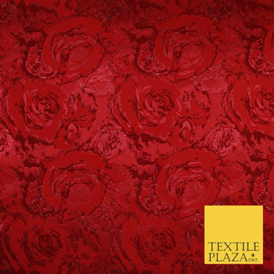 Rot Blumen Künstlerisch Rose Metallic Strukturiert Brokat Jacquard Stoff 10168