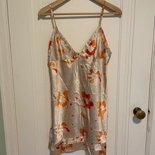Victoria's Secret Cream and Orange Floral Hibiscus Satin Slip Dress Y2K Coquette