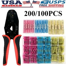 200PCS Waterproof Heat Shrink Wire Butt Connectors Crimp Terminals Plier Tools 
