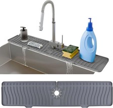 24" Silicone Faucet Mat Splash Guard Kitchen Sink Fast Drain Drying Pad Grey