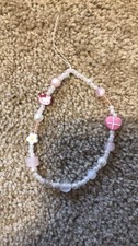 Pink White Beaded Adjustable Charm Bracelet Heart Flower Girls Plastic Dangle