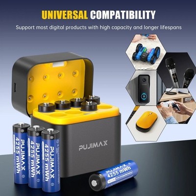8 PCS 4255mWh 1.5V AA Rechargeable Lithium Battery with Battery Charger Box