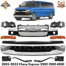 Front Bumper Chrome & Headlights Kit For 2003-2023 Chevy Express 2500 3500 4500