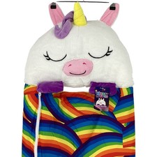 Image of HAPPY NAPPERS White / Rainbow Unicorn Sleeping Bag Plush Kids Ages 3-6 TH