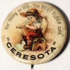 Antique "CERESOTA" The Best Flour sold Celluloid Pinback Button Whitehead & Hoag