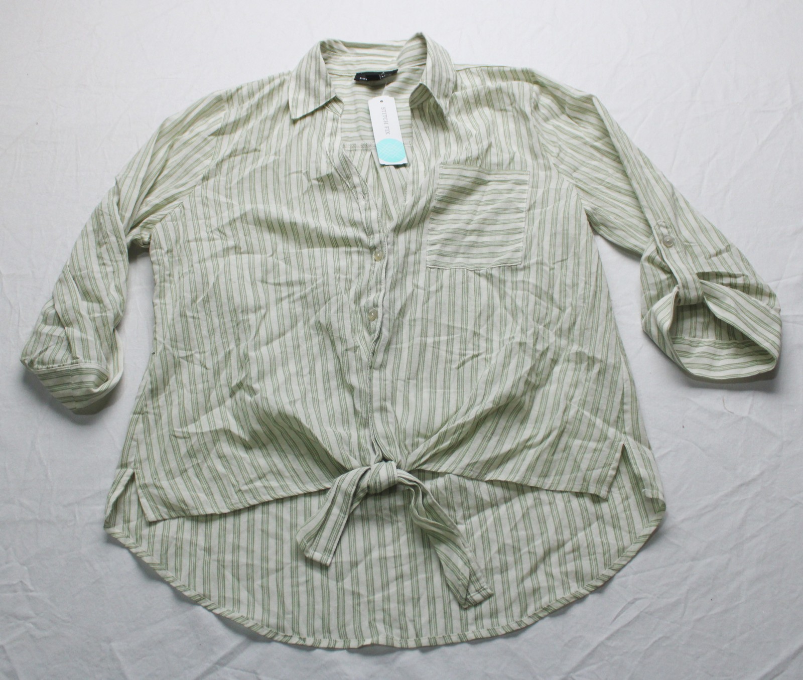 Fortune + Ivy Women's Maurice Tie Front Blouse EH6 Green Stripes Medium NWT
