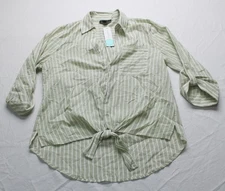 Fortune + Ivy Women's Maurice Tie Front Blouse EH6 Green Stripes Medium NWT