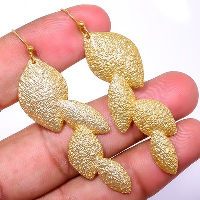 Designer 925 Silver Gold Plated Earring 2.54'' E7819-25
