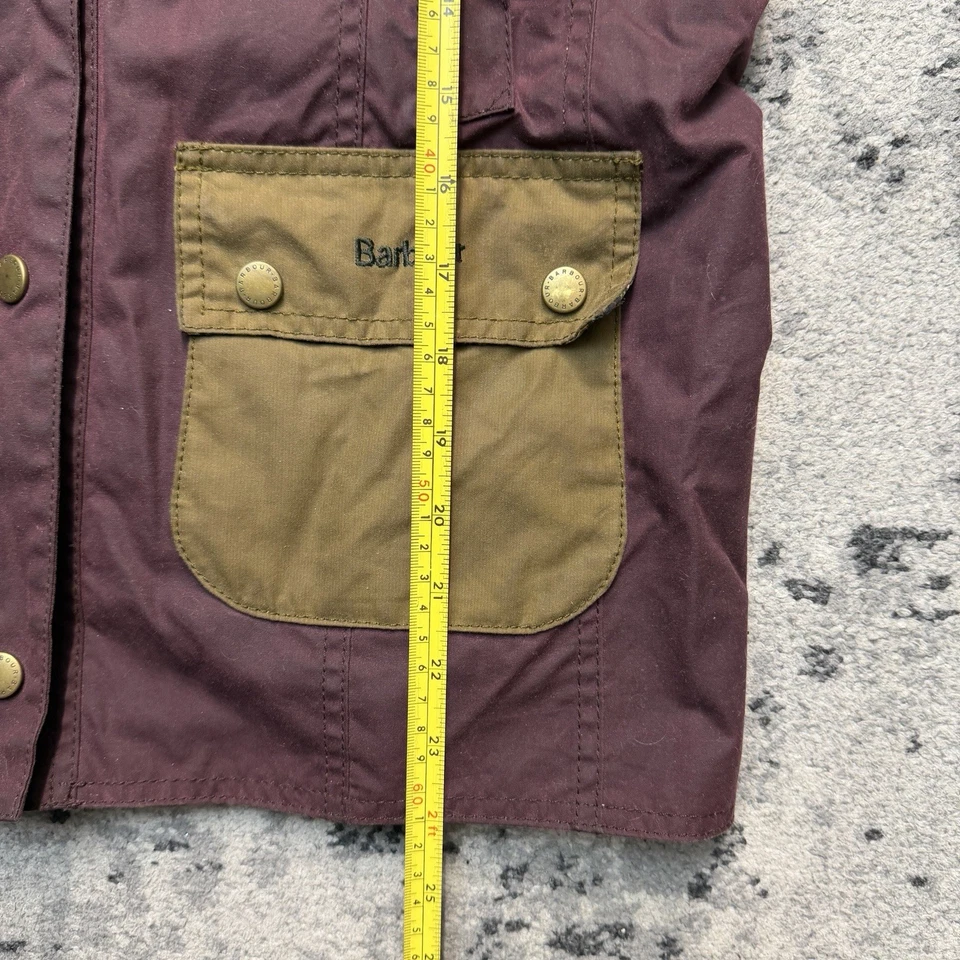 Barbour Beadnell Wax Jacket Girls Kids Size Large 10-11 Floral Corduroy Collar - Image 3 of 4