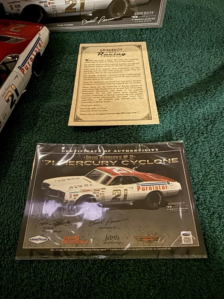 David Pearson 1971 Signed Purolator Mercury Cyclone University Of Racing Legends - Image 2 of 4