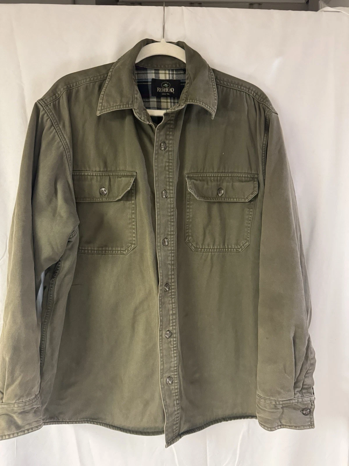 Redhead Twill Button Jacket W/ Quilted Lines Sleeves And Flannel Lined Body Sz L