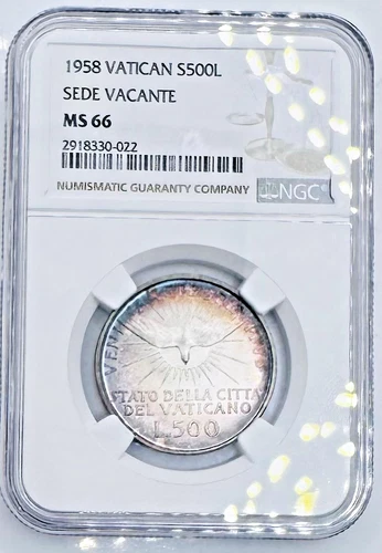 1958 Vatican City Cardinal Arms & Dove Old Silver Coin NGC MS66 🔥Toner 🔥