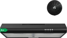 60cm Black Cooker Hood, 250m³/h Kitchen Extractor with Push Button Control, 3 Sp