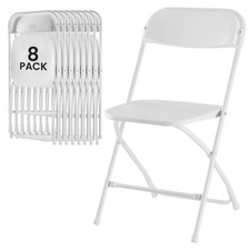 8 Pack White Plastic Folding Chair, Indoor Outdoor Portable Stackable Commerc...