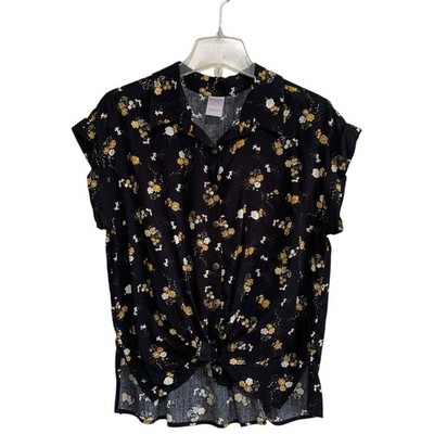 No Boundaries Blouse Button-Up Womens Size Lg 11/13 Juniors Short Cuffed Sleeve