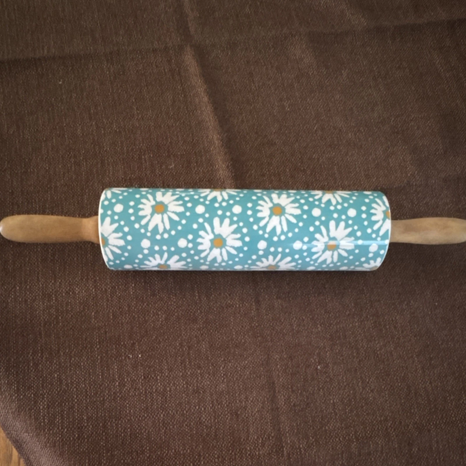 Pioneer Woman Floral Ceramic Rolling Pin Blue White Yellow With Handle