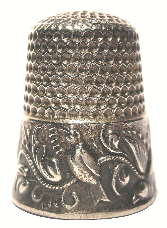Rare Waite, Thresher Co. Sterling Silver BIRDS & FOLIAGE Thimble - c. 1890's