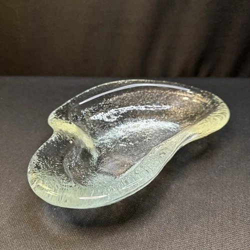 Vintage Blenko Amorphous Freeform Clear Amoeba Glass Ashtray Candy Dish Bowl