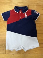 Ralph Lauren Baby Boys Romper 3-6M Polo One Piece Short Sleeve Outfit RWB USA